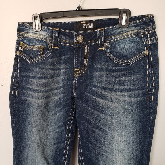 Mek Denim Women's 30x34 Krakow Boot Cut Dark Wash Jeans Flap Button Pockets - Picture 6 of 11